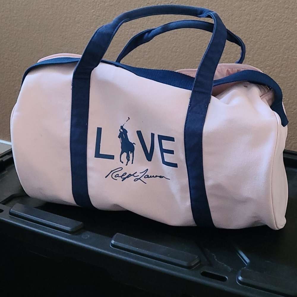 Ralph Lauren round duffle pink and blue canvas